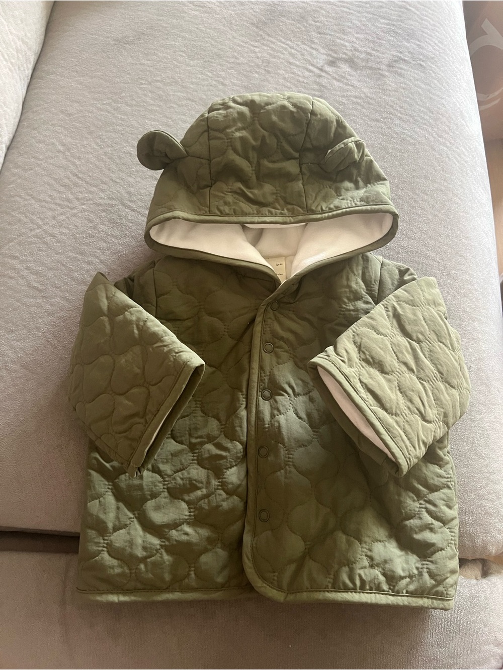 First Impressions Quilted Hooded Puffer Jacket in Olive